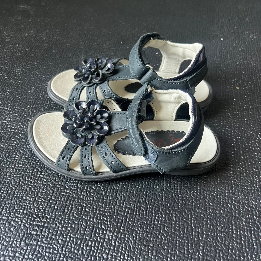 Elefanten Kids Leather Flower Strappy Sandals EU‎ 27 Hook Loop Strap Breathable